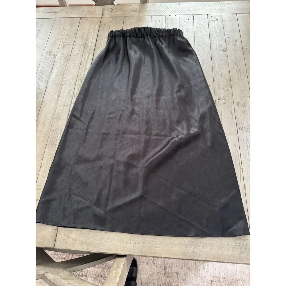 THEORY Easy Pull On Midi Skirt in Double Sateen Black Size Small - Picture 10 of 10